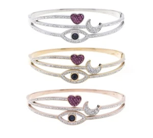 Acero Inox Pulsera de Señora Corazón Luna Oro Rosa Plata Estrás Brazalete Níquel - Imagen 1 de 5