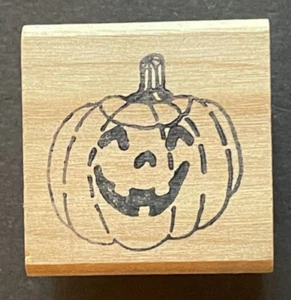 Einzelne lächelnde Halloween Jack O Laterne Herbst Urlaub Holz Stempel - Bild 1 von 3