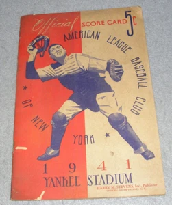 Baseball Game Score Card Program Philadelphia A's at NY Yankees 1941 Unscored - Picture 1 of 9