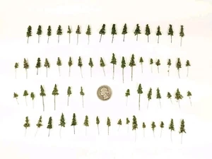 64 pcs Elk River Z Scale PINES Very Small Model Trees Railroad War Game 8mm 11mm - Picture 1 of 16