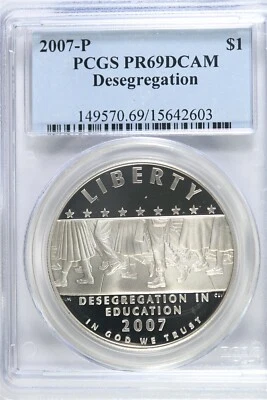 2007 P Desegregation-Little Rock HS-PCGS PR69DCAM Modern Commem Silver Dollar - Image 1 of 2