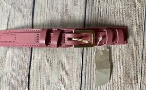 NWT ANN TAYLOR Pink Leather Belt Large 44.5” x 1” Goldtone