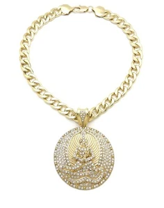 New Ice Bling 2PAC Euphanasia Pendant 11mm 20" Cuban Chain 14K Gold Plated - Picture 1 of 6
