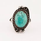 OLD PAWN STERLING SILVER BLUE WATERWEB TURQUOISE ROPE BORDER RAIN DROPS RING 7