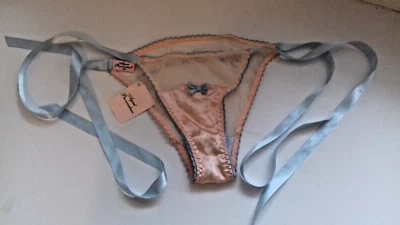 AGENT PROVOCATEUR RARE VINTAGE PEACH/BLUE SIGNATURE TIE SIDE BRIEF ONE SIZE BNWT - Image 1 of 4