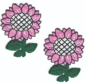 Pink Sunflower Patch Embroidered Cut out Iron on Sew on (2" in) Lot of 2 - Picture 1 of 2