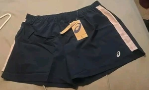 Asics Womens Ready Set 3IN Shorts Size L ( 2012C251) Blue with Pink Stripe - Picture 1 of 3