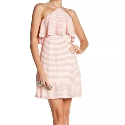 Espléndido Vestido Halter Rosa Mezcla de Lino Popover a Rayas Talla M Sin Mangas Nuevo con Etiquetas Foto 1 de 4