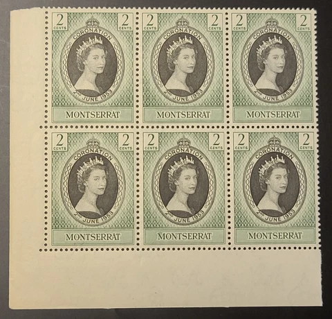 MONTSERRAT 1953 CORONATION SC 127. SG 136 CORNER BLOCK OF 6 QEII 2c MINT NH Cover