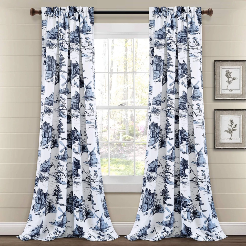 French Country Toile Light Filtering Window Curtain Panel Pair, 52" W x 95" L... - Image 1 of 4