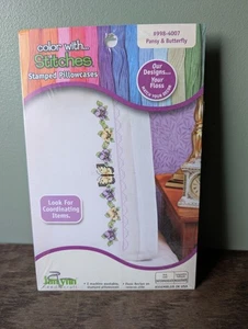 Janlynn Stamped Cross Stitch Pillowcase Pair #998-4007 Pansy & Butterfly - Picture 1 of 5