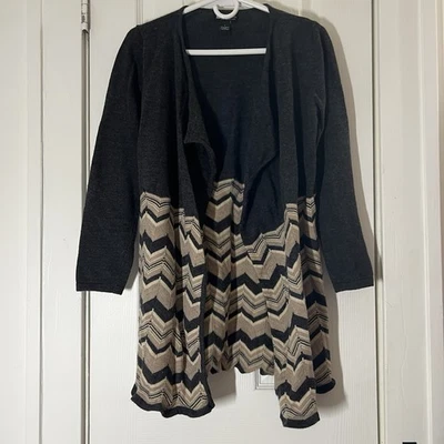 Valerie Bertinelli Women’s Large Merino Wool Open Front Cardigan Gray & Beige - Image 1 of 4