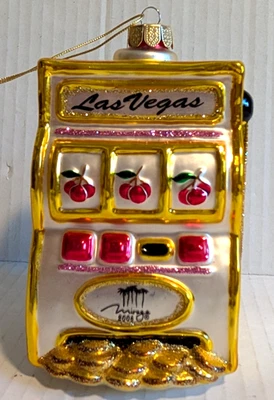 Raro adorno de máquina tragamonedas de vidrio soplado Mirage Las Vegas 4" - Nuevo stock antiguo Foto 1 de 4