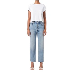 NWT AGOLDE Pinch Waist High Rise Kick Flare light wash straight ankle jeans 33 - Picture 1 of 15