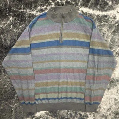 Suéter Peter Millar Para Hombres XXL Rayas Lana Merino Cachemira 1/4 Cremallera Pullover Golf Foto 1 de 4