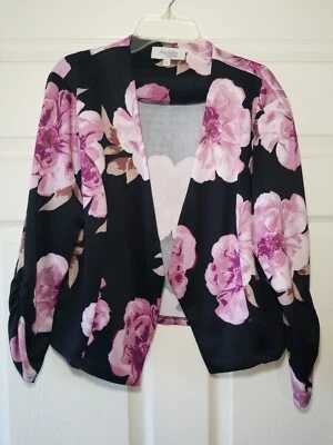 Charlotte Russe floral blazer jacket ruched sleeves size Large - Image 1 of 4