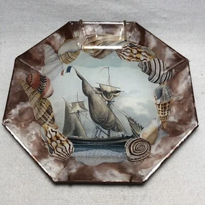 8.5” Vtg Mary D. McDougall Handmade Hanging Plate Ship Boat Sea Shells Decor - Picture 1 of 8