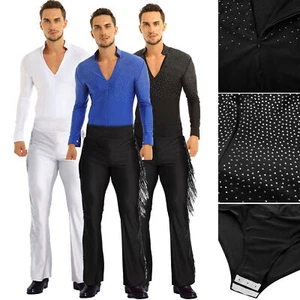 UK Mens Metallic Samba Tango Rumba Latin Leotard Bodysuit Ballroom Dancewear - Picture 1 of 57