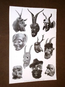 Rara stampa dei primi del 1900 Moda e costume Antiche maschere di carnevale - Picture 1 of 1