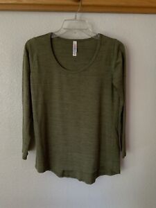Lularoe Womens Long Sleeve Olive Green Cotton Blend T- Shirt Pullover Top XS