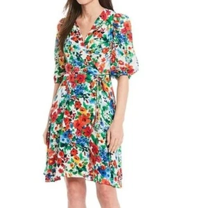 NWT Calvin Klein 3/4 Sleeve V-Neck Floral Faux Wrap Dress sz 14 - Picture 1 of 8