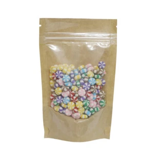 Various Size Clear Window & Brown Kraft Paper Stand-Up Food Storage Bags 100pcs - Picture 1 of 6