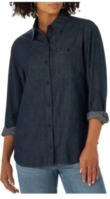 Camisa de mezclilla a cuadros con botones Riders By Lee talla grande 2XL informal azul para mujer Foto 1 de 4