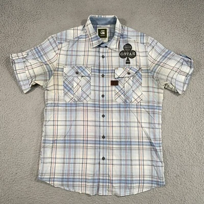 G-Star Raw Mens Medium Button Up Shirt Plaid Blue Raw Cargo Line Western Pocket - Image 1 of 4