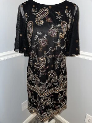 Платье-футляр Adrianna Papell размер 4 длина до колена вышитое чистый развевающийся рукав - Изображение 1 из 4