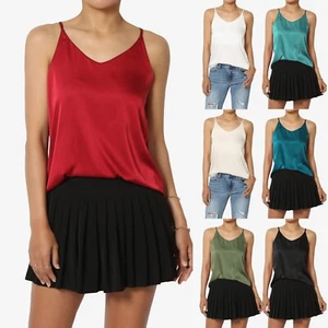 Women's Sleeveless Silky Satin Camisole V Neck Spaghetti Strap Blouse Tank Top - Picture 1 of 50