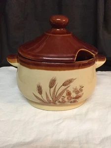 Vintage kleine Suppenterrine braun Topf mit Weizen Design, 8x5,5x3,5 unbeschriftet - Bild 1 von 9