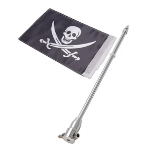Universal Motorcycle Pirate Skull Flag Flagpole Rear Shelf Mount For Cafe Racer - Imagen 1 de 12