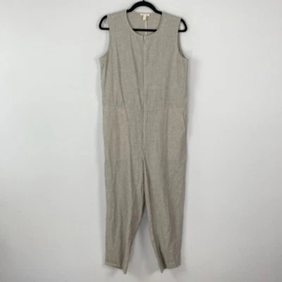 Eileen Fisher Jumpsuit Size Small Tapered Ankle Striped Organic Cotton Linen - Image 1 of 4