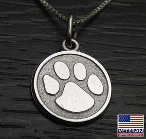 Collar de plata esterlina con huella de perro pata colgante redondo caja 16-18 pulgadas - Imagen 1 de 8
