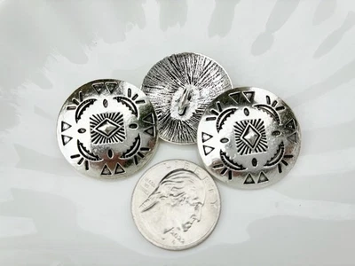 3PC Antiqued Silver Pattern Metal Buttons Sewing Button with Shank 29x29mm - Image 1 of 2