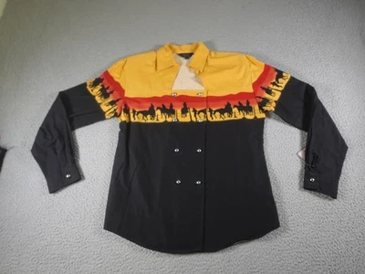 Camisa de Colección Roper Western Para Mujer Mediana Negra AOP Estampado Vaquero Caballos de Rodeo Foto 1 de 4