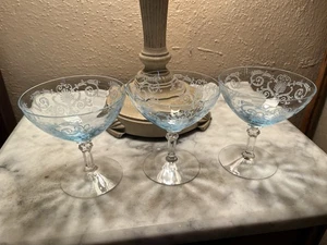 3 Vintage Fostoria Versailles Azure BlueChampagne / Sherbet 4” - Picture 1 of 12