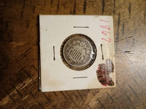 1867 Schild Nickel 5 Cent Münze - mit Strahlen - Vintage USA Fünf Cent Stück - Bild 1 von 2