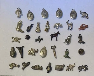 Vintage Lot 33 Metal Cracker Jack Gumball Charm Toy Prize Silver Copper Tone - Picture 1 of 5