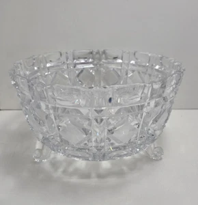 Vintage Lead Crystal Diamonds Cut Design Crystal Three Footed Bowl 8in - Picture 1 of 8