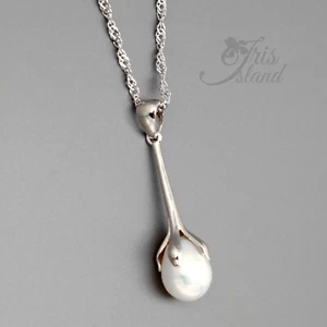 Women Cultured Freshwater Pearl Sterling Silver Pendant 18" Chain Necklace 57 - Picture 1 of 6