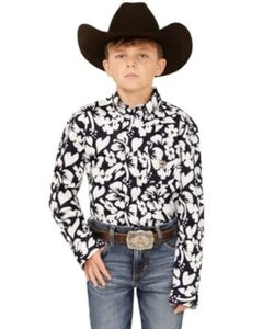 Cinch Boy's Long Sleeve Vintage On Island Time Hawaiian Print Button Shirt Navy/ - Picture 1 of 6