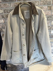 Structure Leather Trim Sherpa Lined Canvas Chore Coat Barn Jacket 90s Y2K Large - Picture 1 of 19