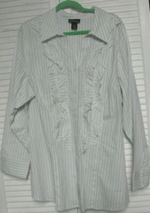 Women's “Lane Bryant,” Plus Size 24, Cotton Blouse, White w/Light Green Stripes - Picture 1 of 5