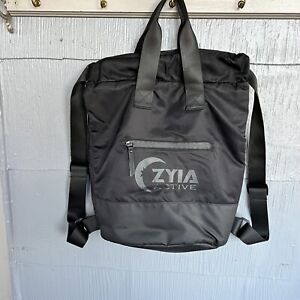 Zyia Active Drawstring Backpack Puffer Black Gym Travel Bag Pockets