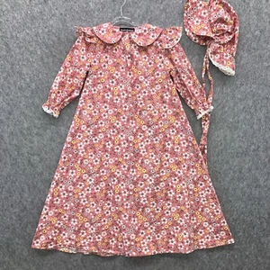 Scarlet Darkness Pioneer Prairie Dress & Bonnet Girls 6-7Y Pink Floral Kirsten - Picture 1 of 10