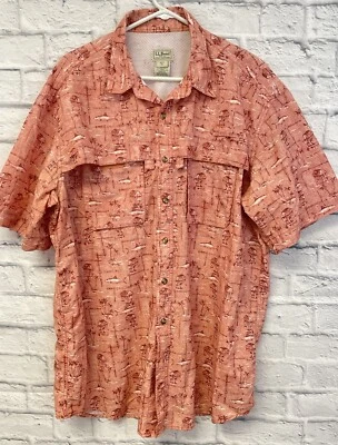 LL Bean Fishing shirt men XL TALL Fish Print Short Sleeve Nylon Vented tiki XLT - Image 1 of 4