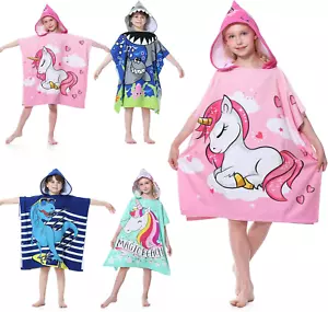 Kids Hooded Poncho Towels, Soft & Absorbent Microfiber Beach Towel, Swimming Poo - Picture 1 of 12
