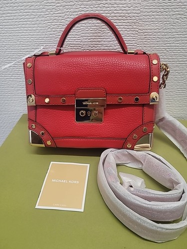 CUSTODIA BORSA BORSA TRENO MICHAEL KORS PELLE ROSSO BRILLANTE NUOVA CON ETICHETTE $398 difficile da trovare!