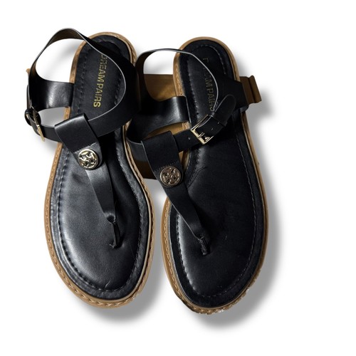 TORY BURCH Dream Pairs sandali infradito cinturino alla caviglia dettaglio fibbia nero oro ballerine taglia 9